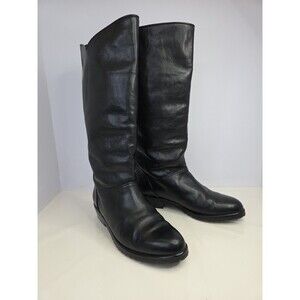 Vintage Ilga Low Heel Smooth Black Leather Riding Boots Wool Lined Sz 8 EUC